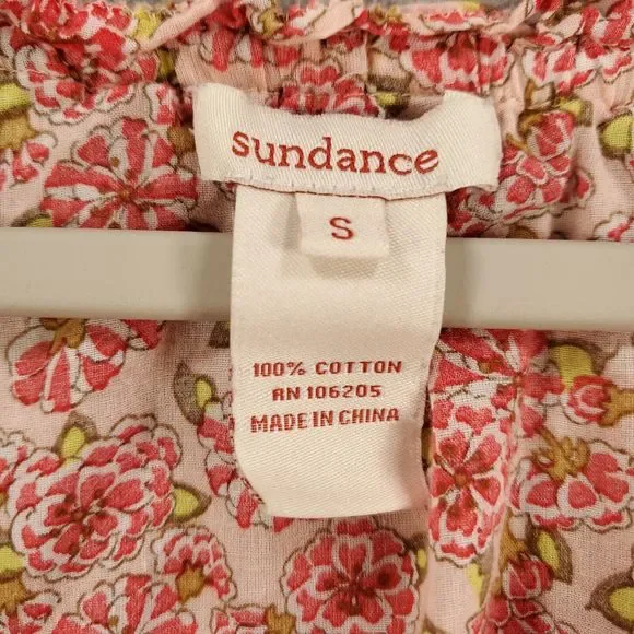 Sundance Tunic Womens Small Pink Floral Elastic Waist Delicate Blouse Tie Neck - Picture 9 of 15